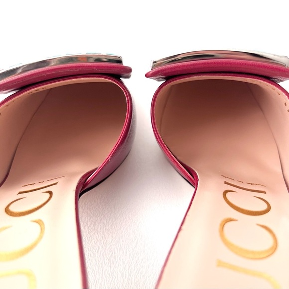 New GUCCI || Madelyn Red Mule Square Crystal Embellished GG Slip On Heel EU 37.5 - Picture 6 of 12